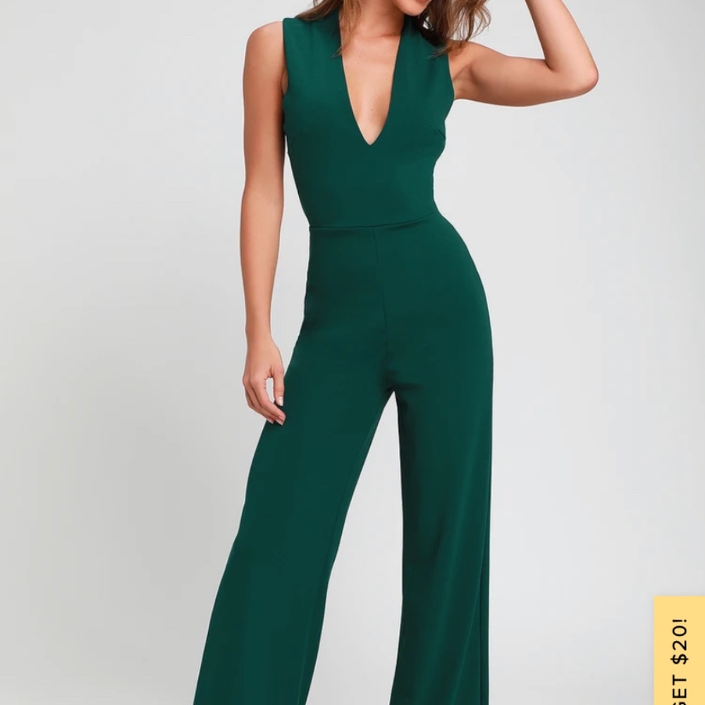 Thinking Out Loud Hunter Green Backless Jumpsuit